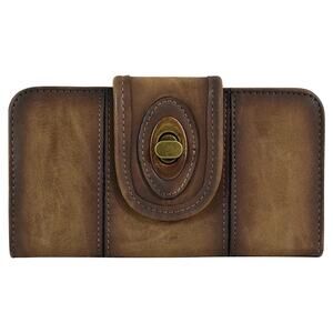 NWT! Justin Burnished Brown Twist Lock RFID Secured Long Wallet